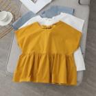 Plain Short-sleeve Bow-back Blouse