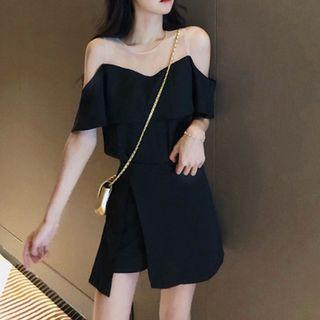 Set: Mes Panel Cold Shoulder Playsuit + Side-slit Mini Skirt