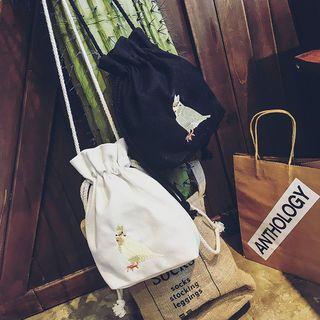 Embroidered Bird Drawstring Bag