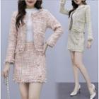 Set: Open Front Tweed Jacket + A-line Skirt
