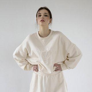 [nefct] Letter-embroidered Sweatshirt Ivory - One Size
