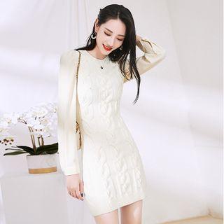 Cable-knit Long-sleeve Mini Sheath Dress