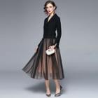 Set: Double-breasted Cropped Blazer + Midi Pleated Skirt