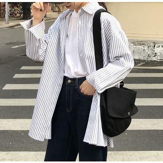 Oversized Striped Long Sleeve Shirt As Shown In Figure - One Size