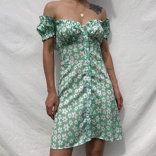 Cold Shoulder Floral Short-sleeve A-line Dress