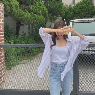 Drop-shoulder Stripe Shirt Light Gray - One Size