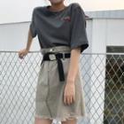Elbow-sleeve Embroidered T-shirt / Mini Skirt