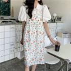 Puff-sleeve Shirt / Floral Print A-line Overall Dress