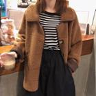 Fleece Buttoned Coat / A-line Midi Skirt