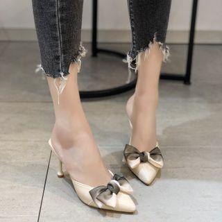 Bow Accent Pointed High Heel Slide Sandals