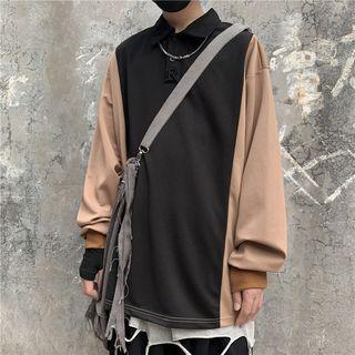 Long-sleeve Contrast-color Polo Sweatshirt