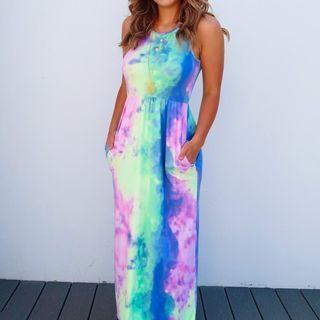 Sleeveless Tie-dye Maxi A-line Dress