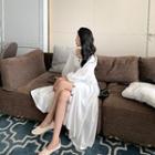 Square-neck Balloon-sleeve Midi A-line Dress