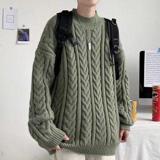 Linen Flower Semi High-neck Sweater