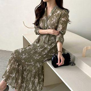 Crinkled Floral Chiffon Maxi Dress