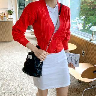 Plunge-neck Rib-knit Cardigan