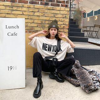 New York Printed Oversized Velvet T-shirt