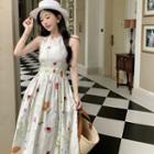 Spaghetti-strap Cross-back Print Maxi A-line Dress