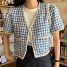 Short-sleeve Plaid Tweed Jacket