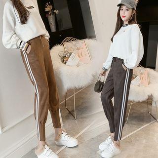 High-waist Striped Suede Harem Pants