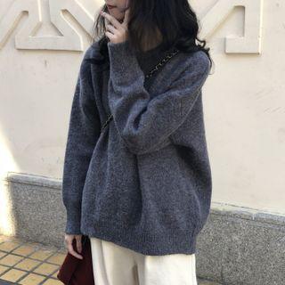 Plain Sweater Grayish Blue - One Size
