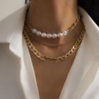 Set Of 3: Layered Faux Pearl Chain Necklace