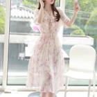 Frill-trim Pleated Long Floral Dress