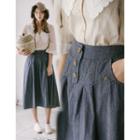 Button-trim Gingham Skirt