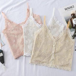 Spaghetti Strap Button-front Lace Top