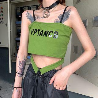 Lettering Hoop-accent Sleeveless Cropped Top