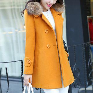 Faux Fur Collar Double-breasted Coat