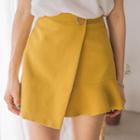 Wrap-front Ruffle-hem A-line Skirt