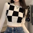 Checkerboard Cropped Sweater Checkerboard - Black & Almond - One Size