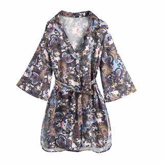 Print Tie-waist Mini A-line Dress