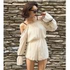 Long-sleeve Off Shoulder Dotted Playsuit
