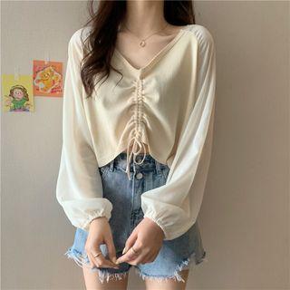 Drawstring Knit Panel Crop Top