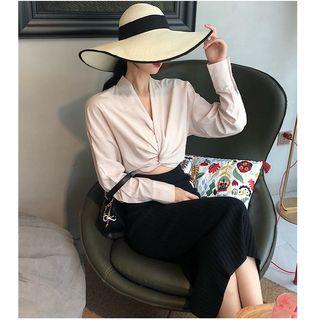 Long-sleeve Twisted Cropped Top / Midi Knit Skirt
