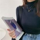 Long-sleeve Mock-neck T-shirt Light Gray - L