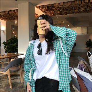 Long Sleeve Loose-fit Plaid Hooded Jacket