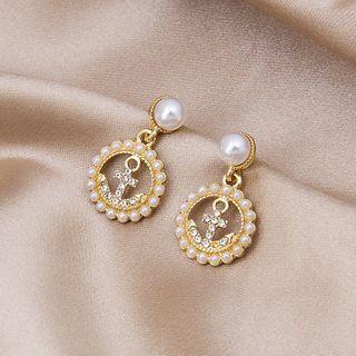 Faux Pearl Rhinestone Anchor Dangle Earring E3211 - As Shown In Figure - One Size