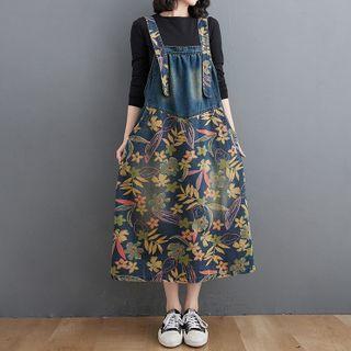 Print Denim Dungaree Dress