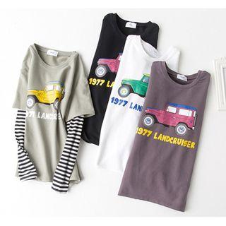 Striped Panel Printed Long Sleeve T-shirt