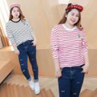 Embroidered Striped Long-sleeve T-shirt
