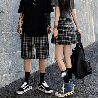 Plaid Straight-cut Shorts / Mini A-line Pleated Skirt