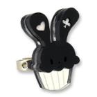 Sweet Black Bunny Cupcake Of Heart Silver Ring