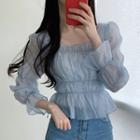 Puff-sleeve Tiered Chiffon Crop Top