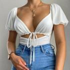Puff-sleeve Tie-front Cutout Top
