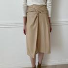 Knotted Pleather Wrap Skirt Beige - One Size