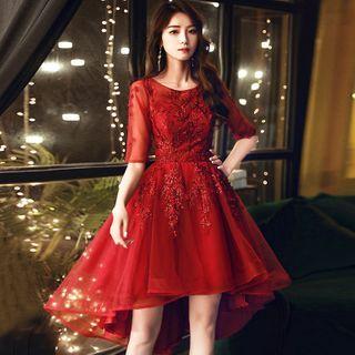 Embroidered Short-sleeve A-line Party Dress