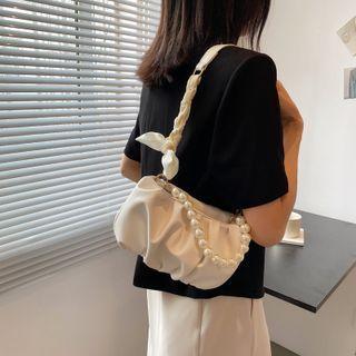 Faux Pearl Shirred Chain Crossbody Bag